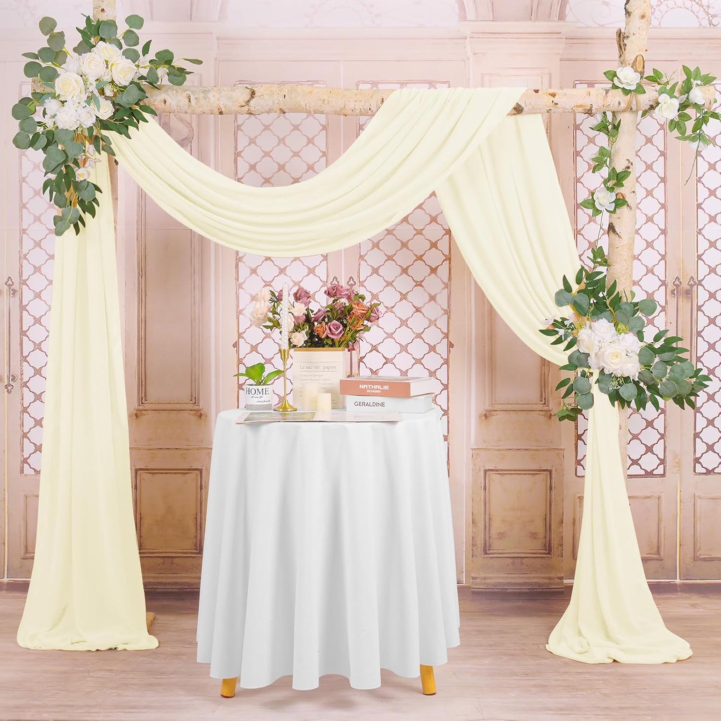 Ivory Sheer Chiffon Wedding Arch Draping Fabric, 1 Panel 28" x 20ft, Perfect for Wedding Ceremony & Reception Decoration