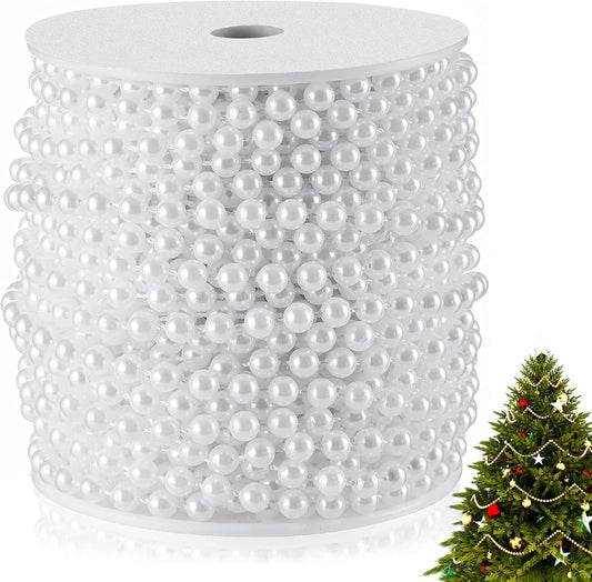 XINHUIDALSQ Craft String of Pearls 6 MM Faux Pearl Beaded, 66 Feet White Garland Bead String for Christmas Tree Decoration, Wedding Party Decoration (White, 6mm/20M)