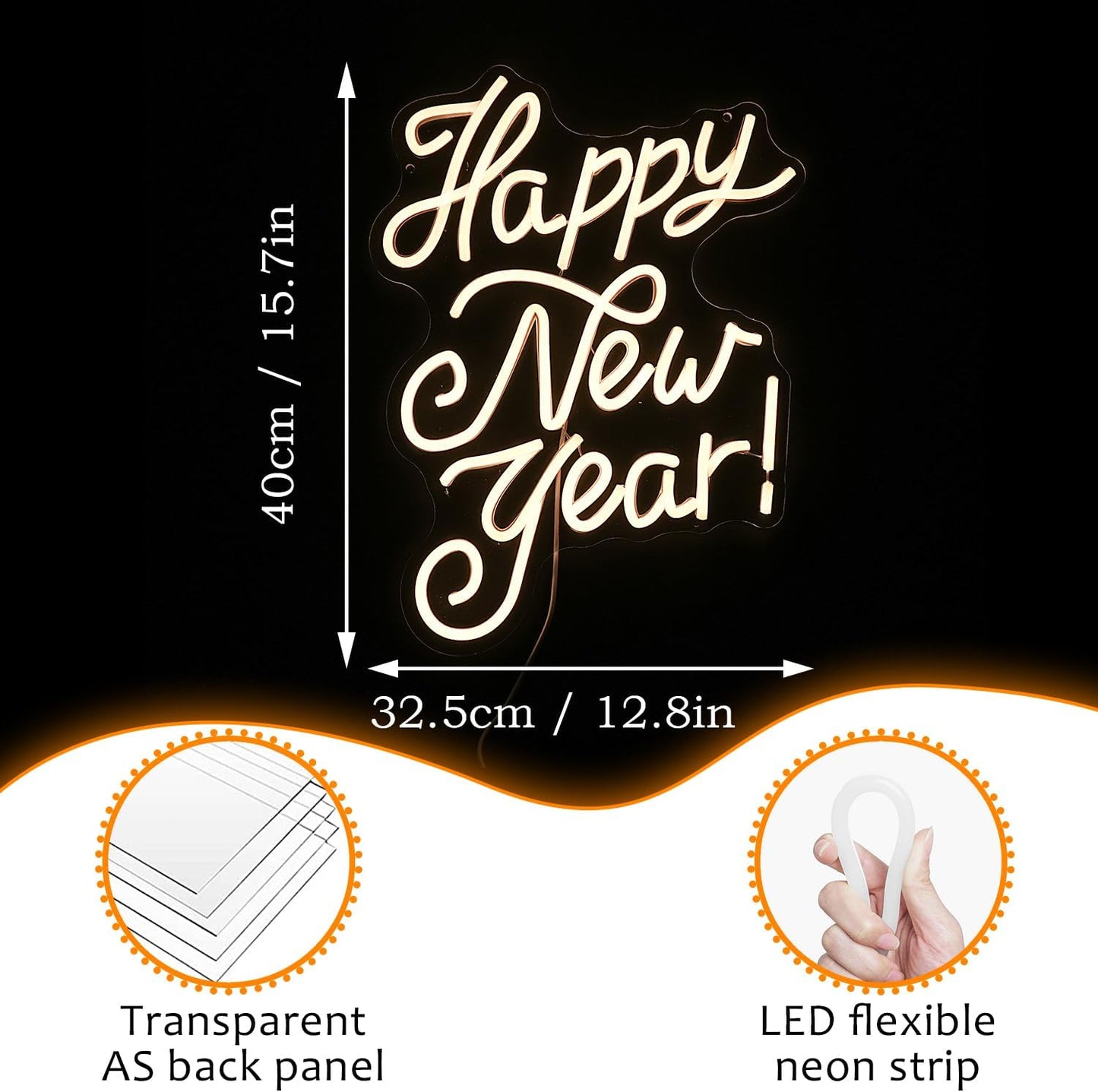 Happy New Year Neon Sign Warm White Led Neon Lights for Wall Decor Usb New Year Light Up Signs for New Year Party Decor Home Bedroom Indoor Decorations