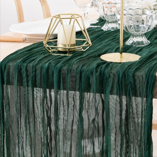 MLMW Christmas Table Runner Cheesecloth Emerald Green Table Runner Boho Cheese Cloth Gauze 160 inch Rustic 13.3ft for Party Wedding Baby Bridal Shower Birthday