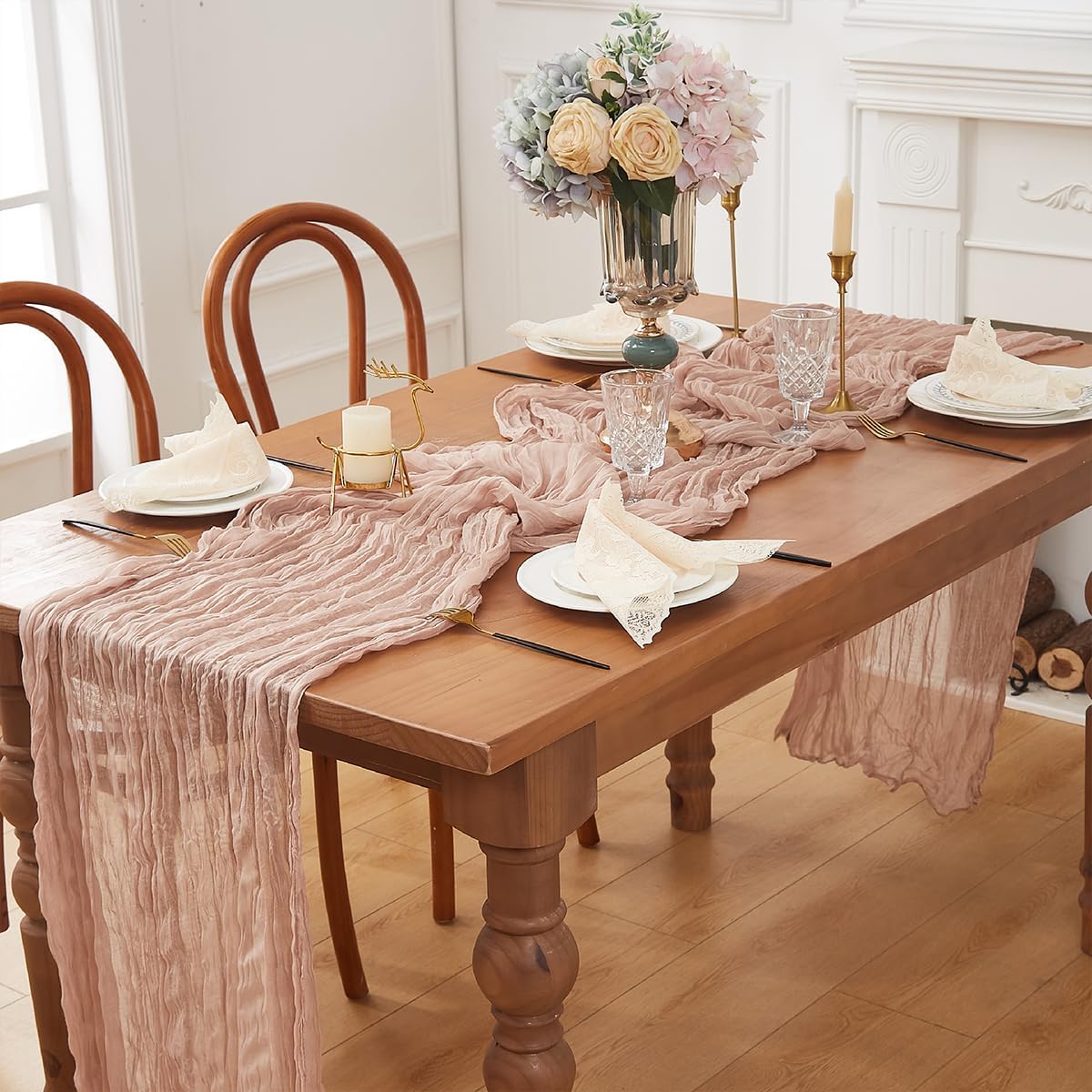 Nude 1 Pack Cheesecloth Table Runner 120 Inch 10 FT Boho Rustic Gauze for Wedding Baby Shower Party Farmhouse Summer Home Decor Washable