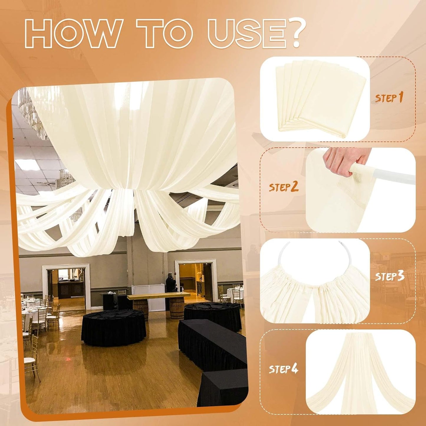 6 Panels Ivory Ceiling Drapes for Wedding 5ftx10ft Wedding Arch Draping Fabric Cheesecloth Sheer Curtain Romantic Decorations for Party Banquet Ceremony Stage