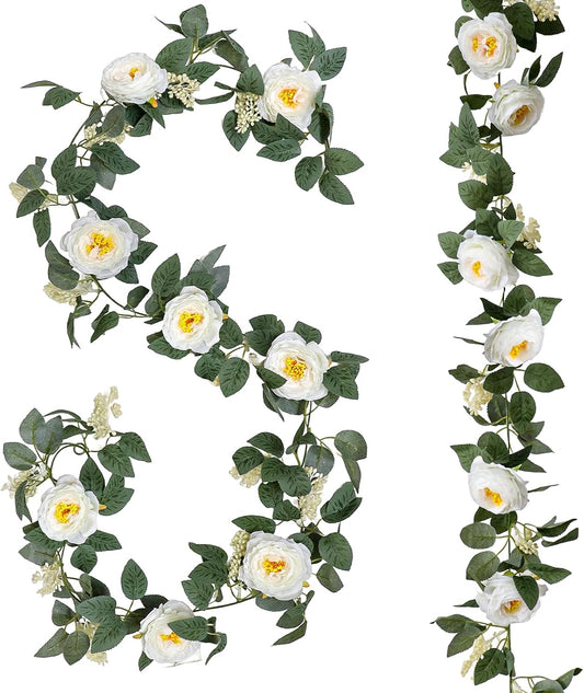Uguisu 2 Pieces Artificial Eucalyptus Garland, 5.9 Feet Artificial Greenery, Spring Garland - for Wedding Decor, Parties, fireplaces, Tables, Indoor and Outdoor Decor. White