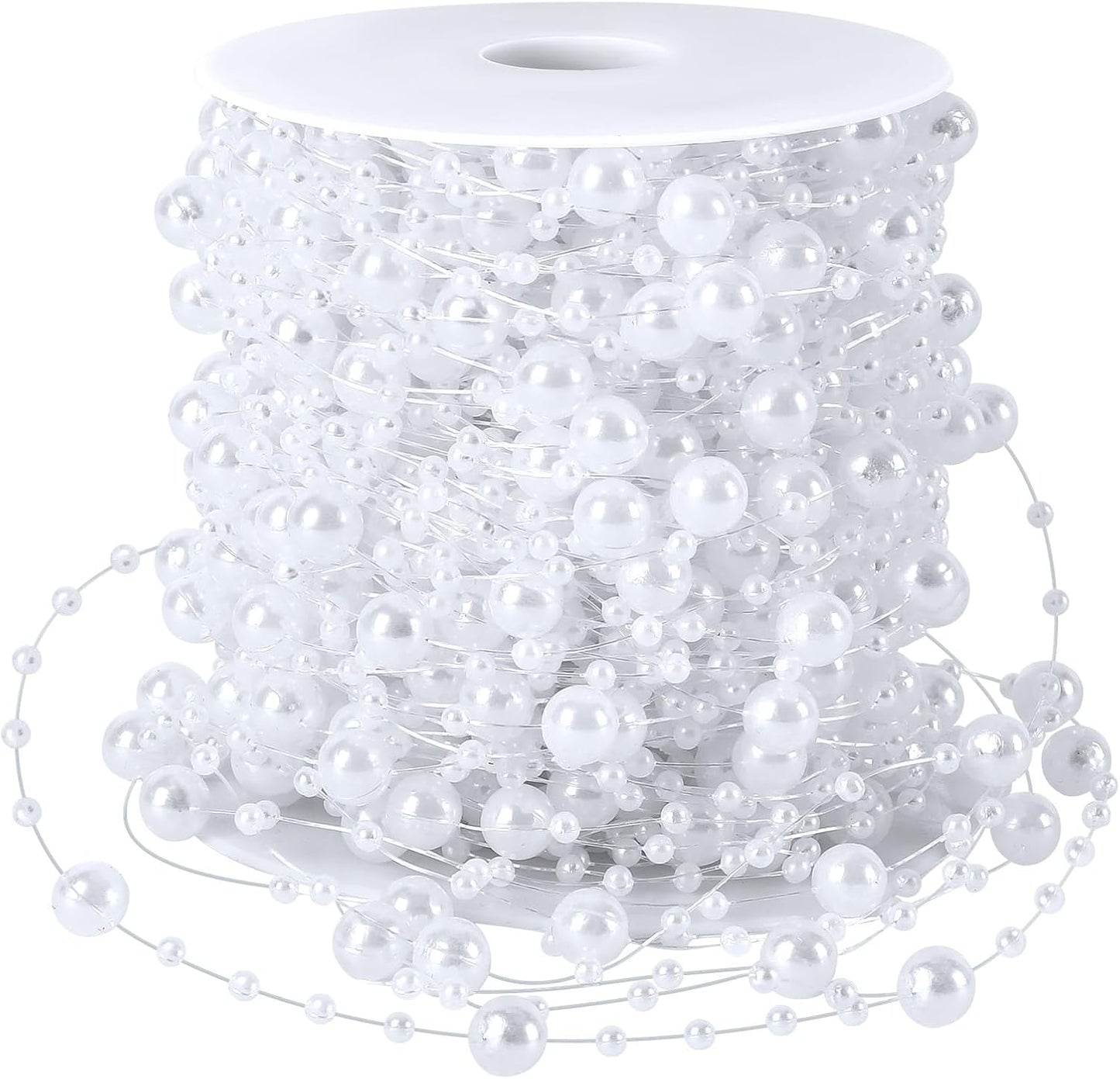 JULBEAR Beads Garland Decoration,1Rolls 131Feet White Christmas Pearl Strands Chain Bead Garland for Christmas Tree Fireplace Wreath Gift Bouquet Crafts Wrapping Wedding Party Centerpieces Decoration