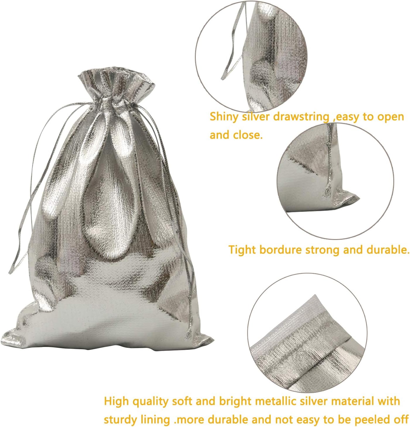 Drawstring Organza Jewelry Pouches (Silver, 3.54x4.72 Inch (Pack of 100))