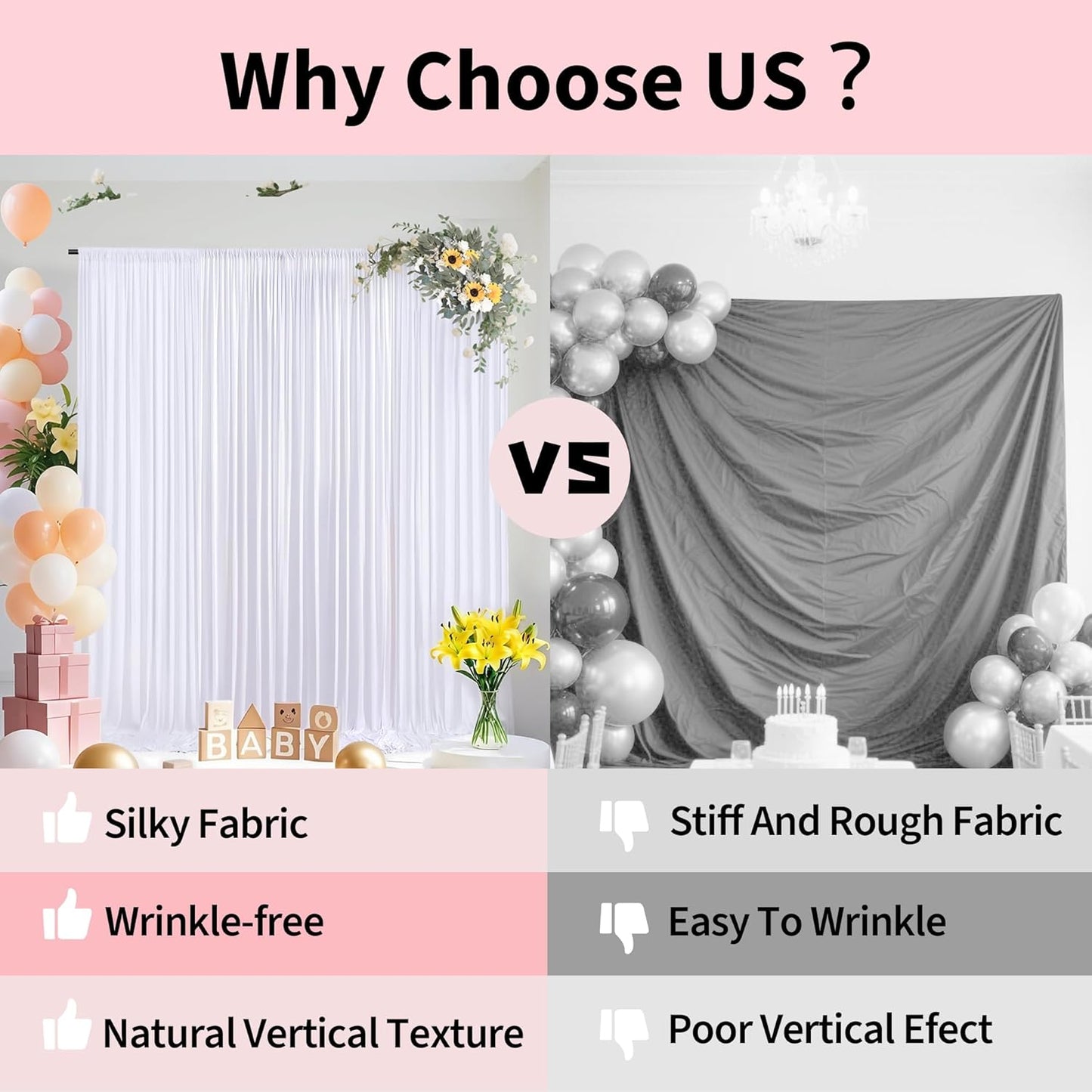 10x10ft Backdrop Curtains for Parties, 2 Panels 5x10ft Photography Backdrop Curtain with Rod Pocket,Backdrop Polyester Background Drapes,Wedding Backdrop Drapes for Birthday Baby Shower Home Decor