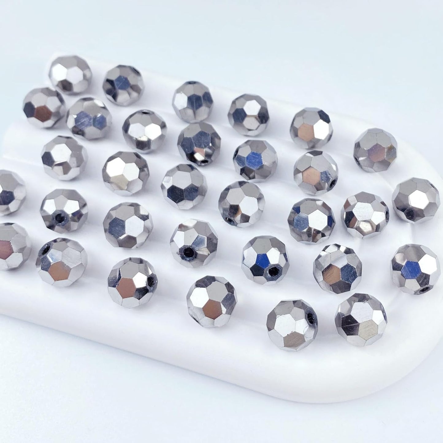 200 PCS 6mm Crystal Glass Beads Round Multiple Faceted Loose Spacer Glass Beads for DIY Handcrafte Bracelet Necklace Earring Jewelry Making(Silver)