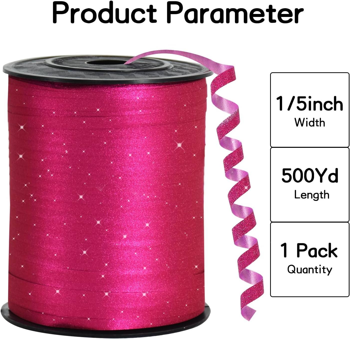 BEISHIDA Glitter Ribbon - 500 Yards Hot Pink, Curling Crimped, Shiny for Gift Wrapping, Birthday Party, Festival, Art Craft, Florist Flowers Decoration