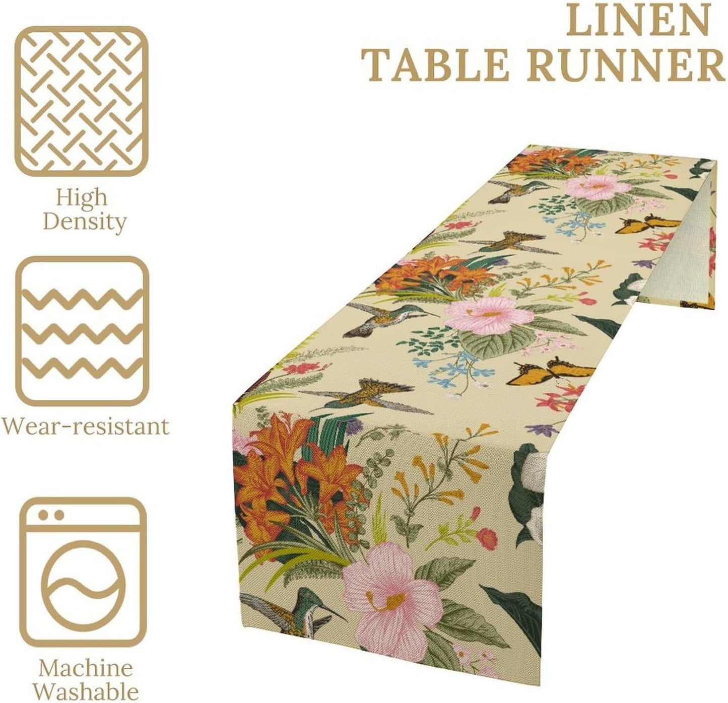 Brown Bird Floral Table Runner Spring Flower Kitchen Table Decoration Suitable for Family Dinner Decoration 13x60 Inch