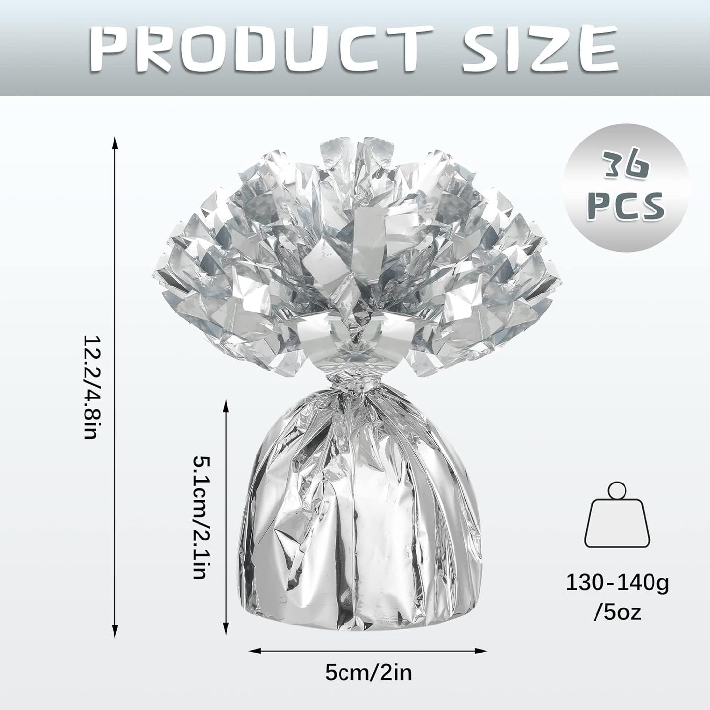 36 Pcs Metallic Balloon Weights Set Heavy Solid Metallic Anchor Balloon Holder Weights for Balloons Table Centerpiece DIY Decor for Birthday Party Favors Wedding 2.5 x 5 Inch(Silver)