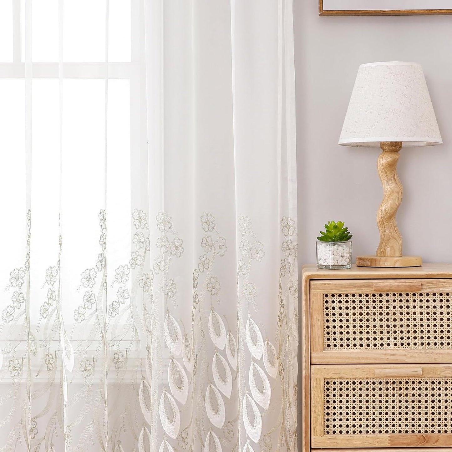 VISIONTEX White Sheer Voile Curtains, Decorative White Embossed Drip Rod Pocket Window Drapes for Home Kitchen, Living Room and Bedroom 54 x 63 Inch, Set of 2 Curtain Panels