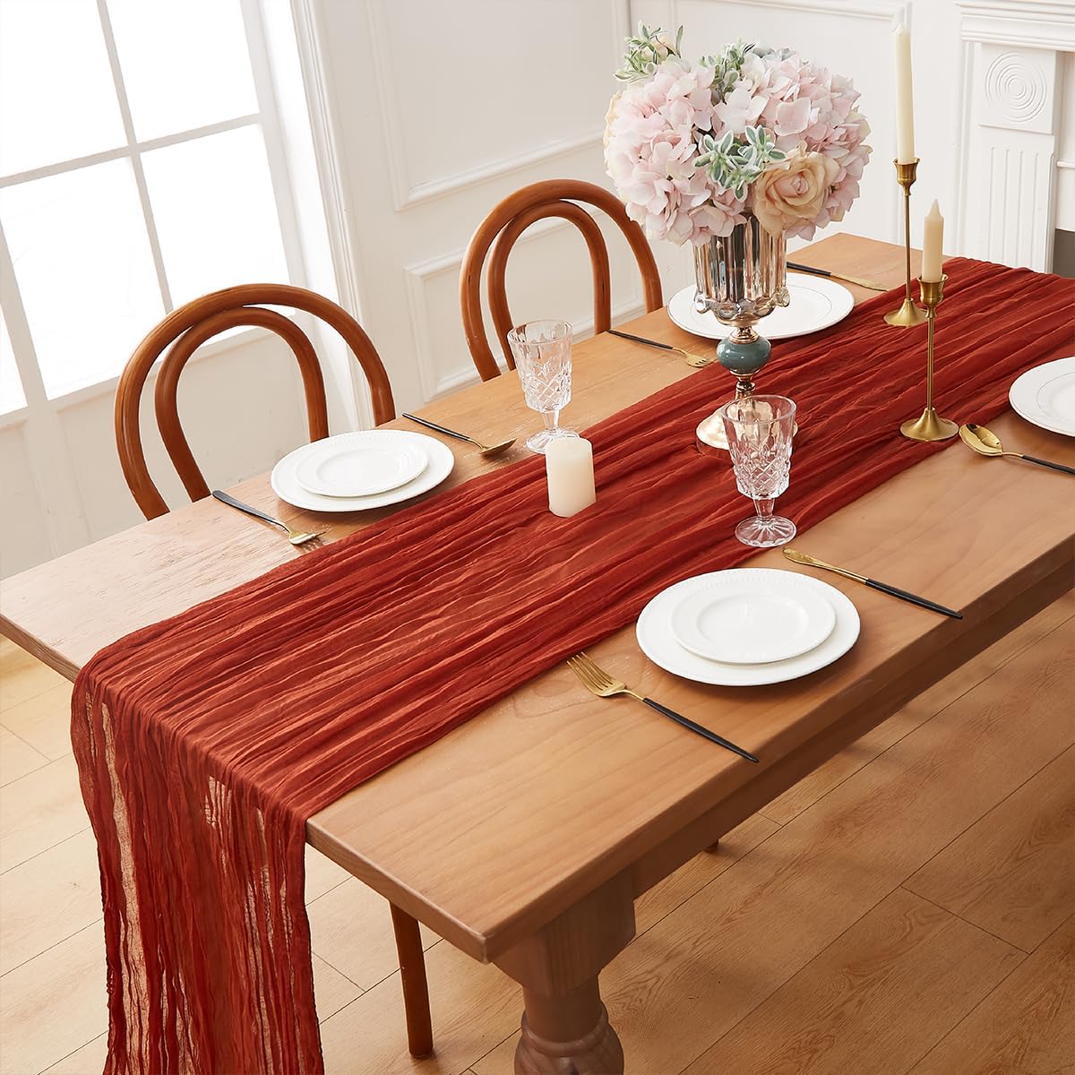 Terracotta 2 Pack Cheesecloth Table Runner 120 Inch 10 FT Boho Rustic Gauze for Wedding Baby Shower Party Farmhouse Summer Home Decor Washable