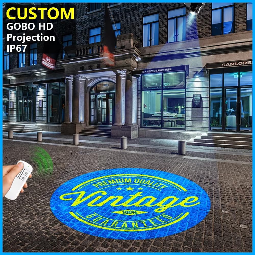 GOBO Projector Custom Logo Projector Lights for Store Business or Outdoor Wall Street Waterproof Ip67 HD Led for Shop Advertising and Wedding (110W)