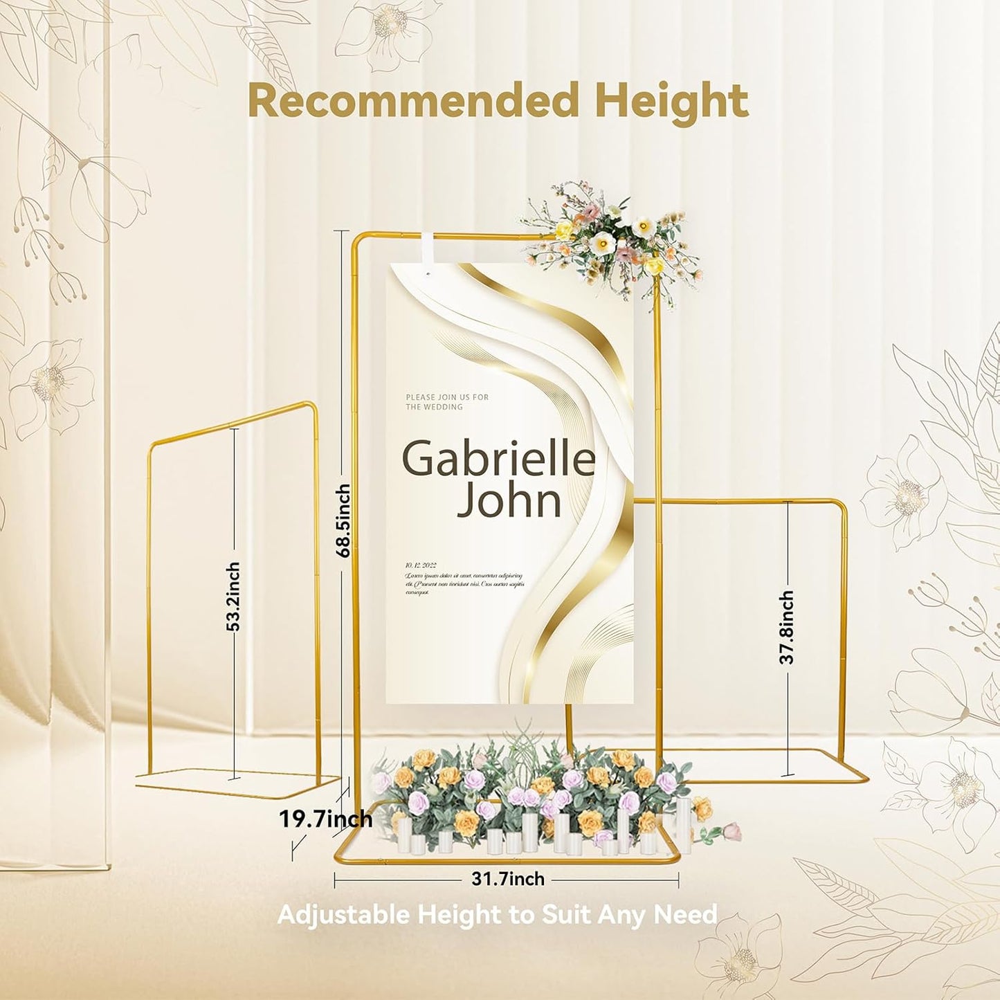 Wedding Sign Holder, Adjustable Welcome Sign Stand w/ Leather Hanging Strap, Satin Ribbon & Carry-on Bag, Heavy Duty Easel Stand for Wedding Seating Chart, Display & Poster (Gold)