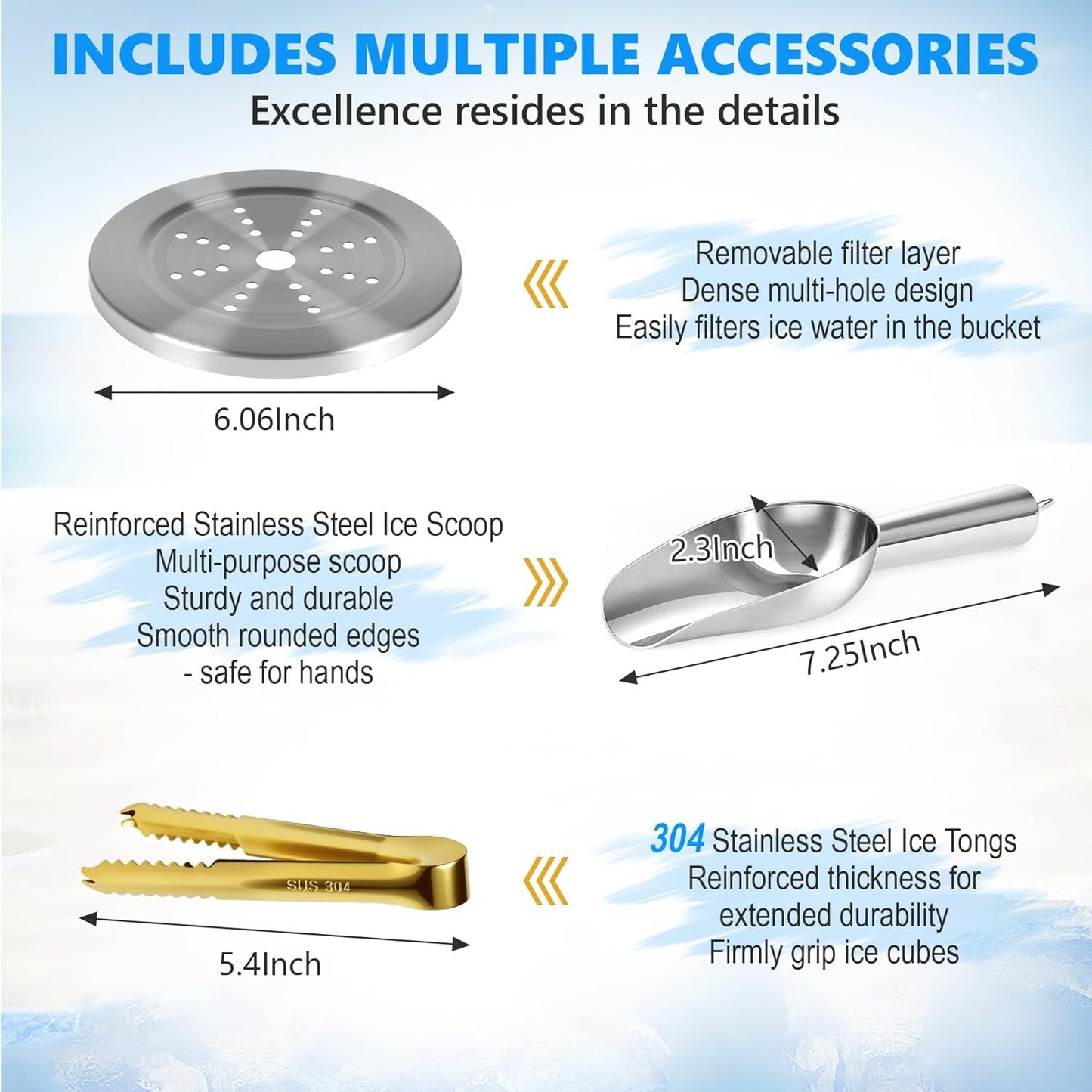 Ice Bucket, Ice Bucket with Silicone Sealing Ring Double-Wall Vacuum Insulation Champagne Buckets with Filter Layer Ice Tongs Ice Scoop (Green, 3 L)