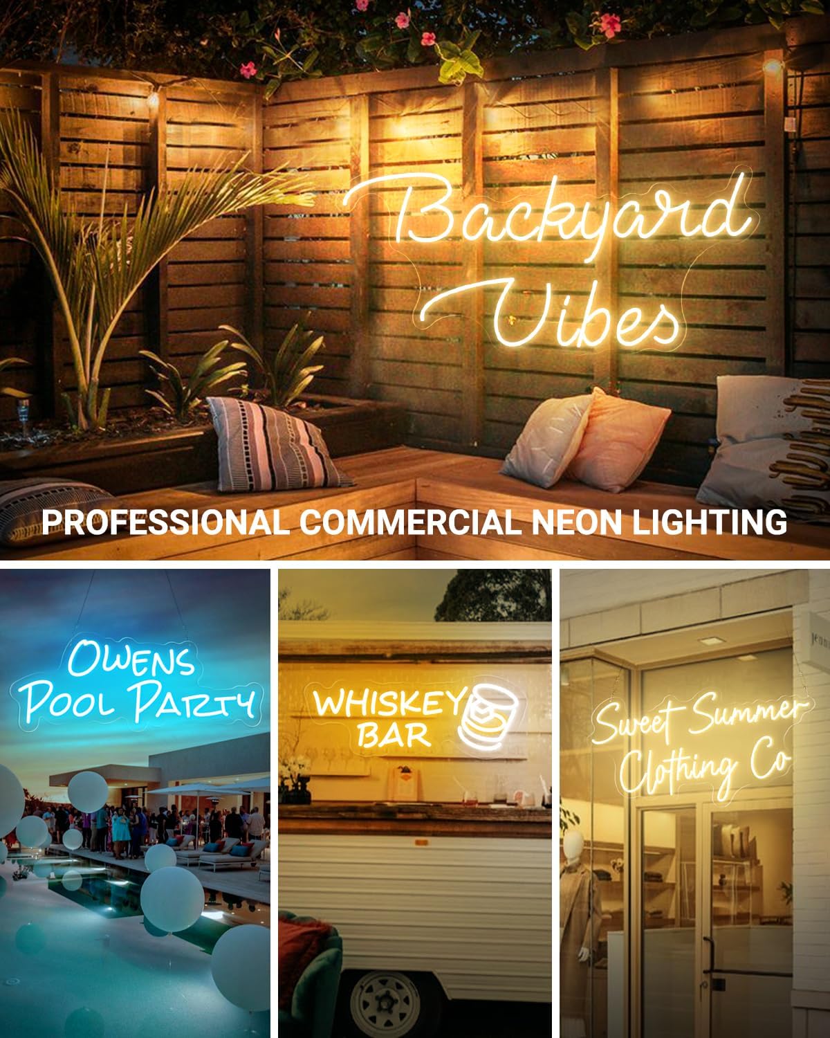 Large Outdoor Waterproof Custom Neon Sign, Personalized Outdoor Led Sign with Remote for outside, Professional Waterproof IP65 Neon Light for Pool Patio Backyard Restaurant Shop Beauty Salon