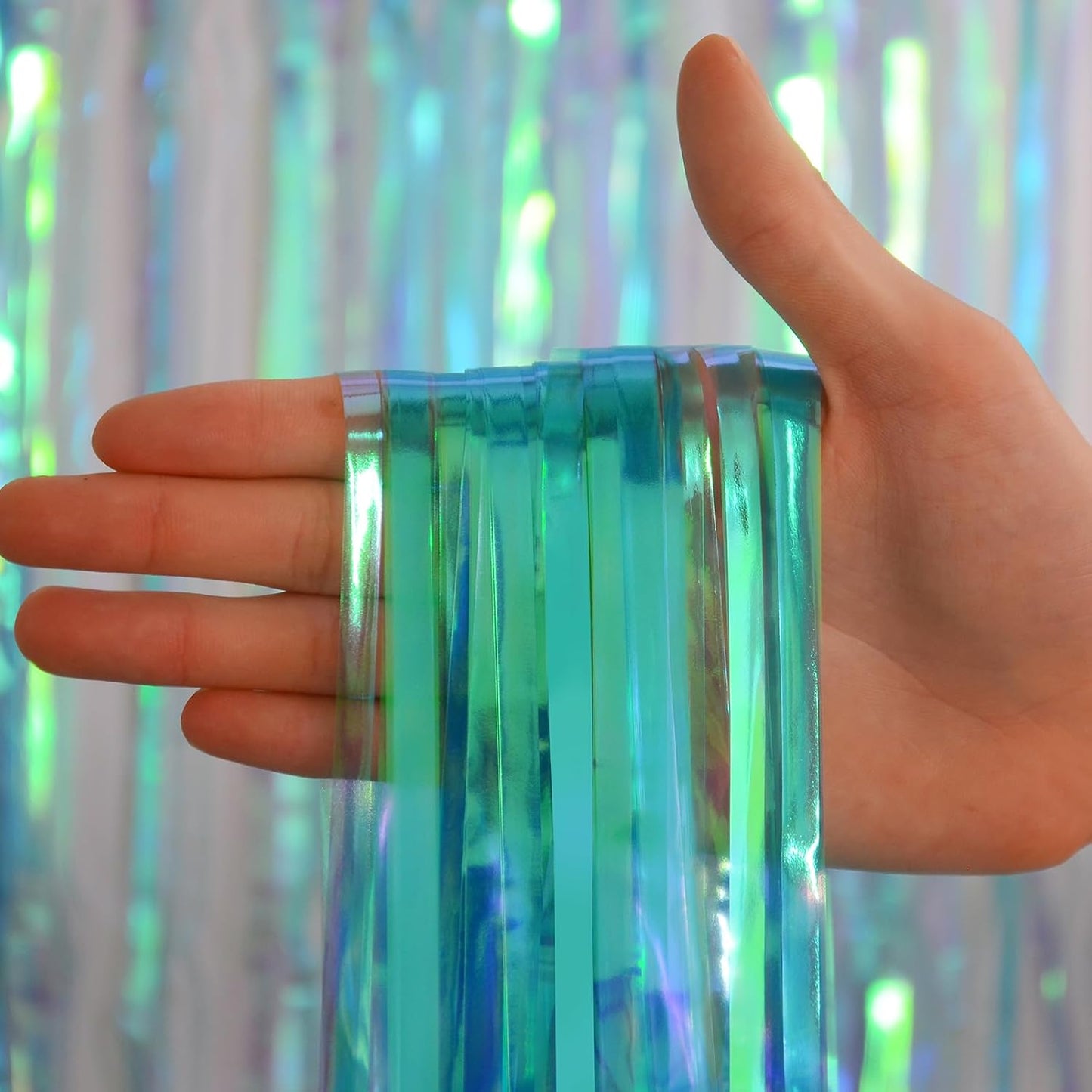 Melsan Fringe Backdrop Birthday Party Streamer Decorations - 2 Pack 3.2 x 6.5 ft Tinsel Backdrop Foil Curtains for Under The Sea Frozen Theme Birthdays Parties - Clear Blue 2 Packs