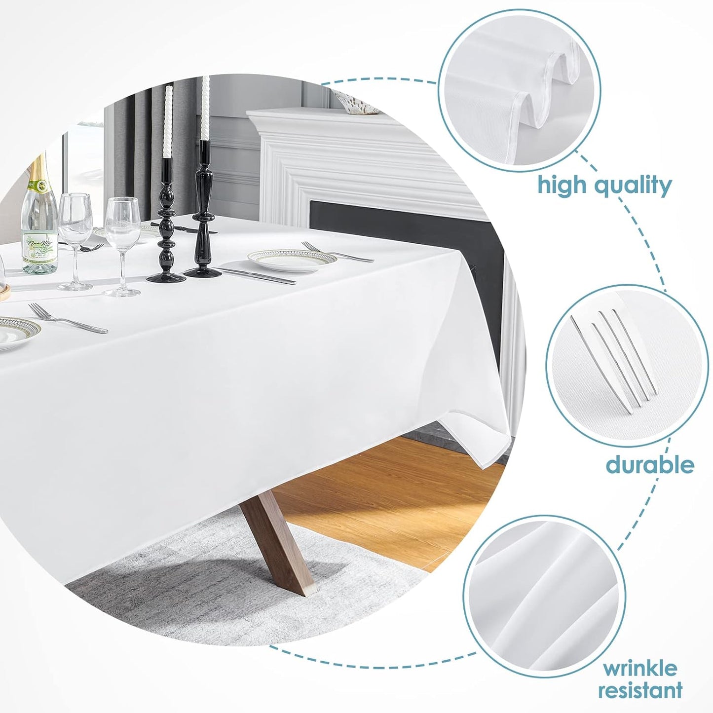 VidaFete Tablecloth 60 * 102inch 10pack Rectangle Table Cloth Polyester, Stain Wrinkle Resistant Dining Table Cover for Kitchen Dinning Party Wedding Rectangular Tabletop Buffet Decoration(White)