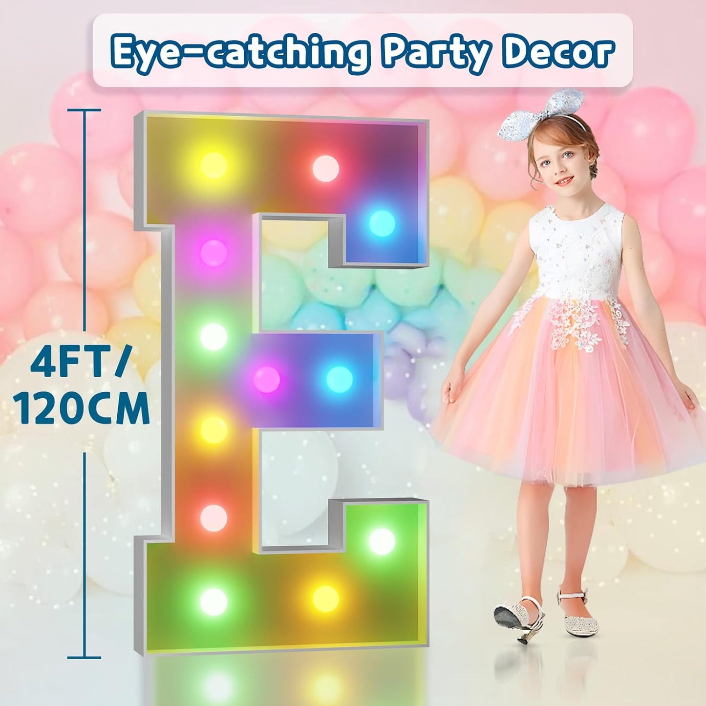 imprsv 4FT Colorful Marquee Light Up Letters E, 18 Colors Light Up Letters Alphabet Sign with Remote, Marry Me Sign, Large Letters for Birthday Engagement Anniversary Wedding Party Decor