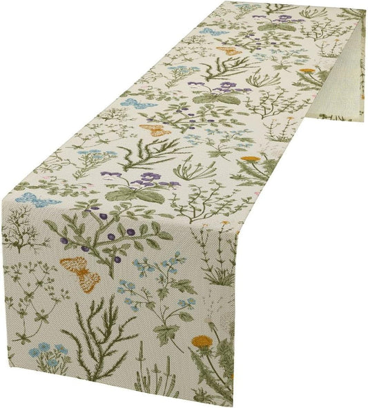 Floral Table Runner,Wildflower Spring Table Runner Seasonal Summer Butterfly Kitchen Dining Table Decoration for Home Party 13x108 Inch