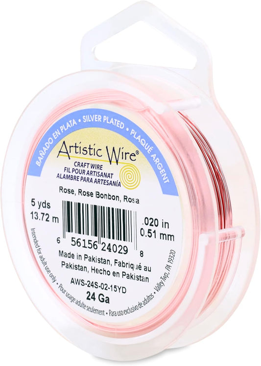 Artistic Wire, 24 Gauge Silver Plated Tarnish Resistant Colored Copper Craft Wire, Rose, 15 yd