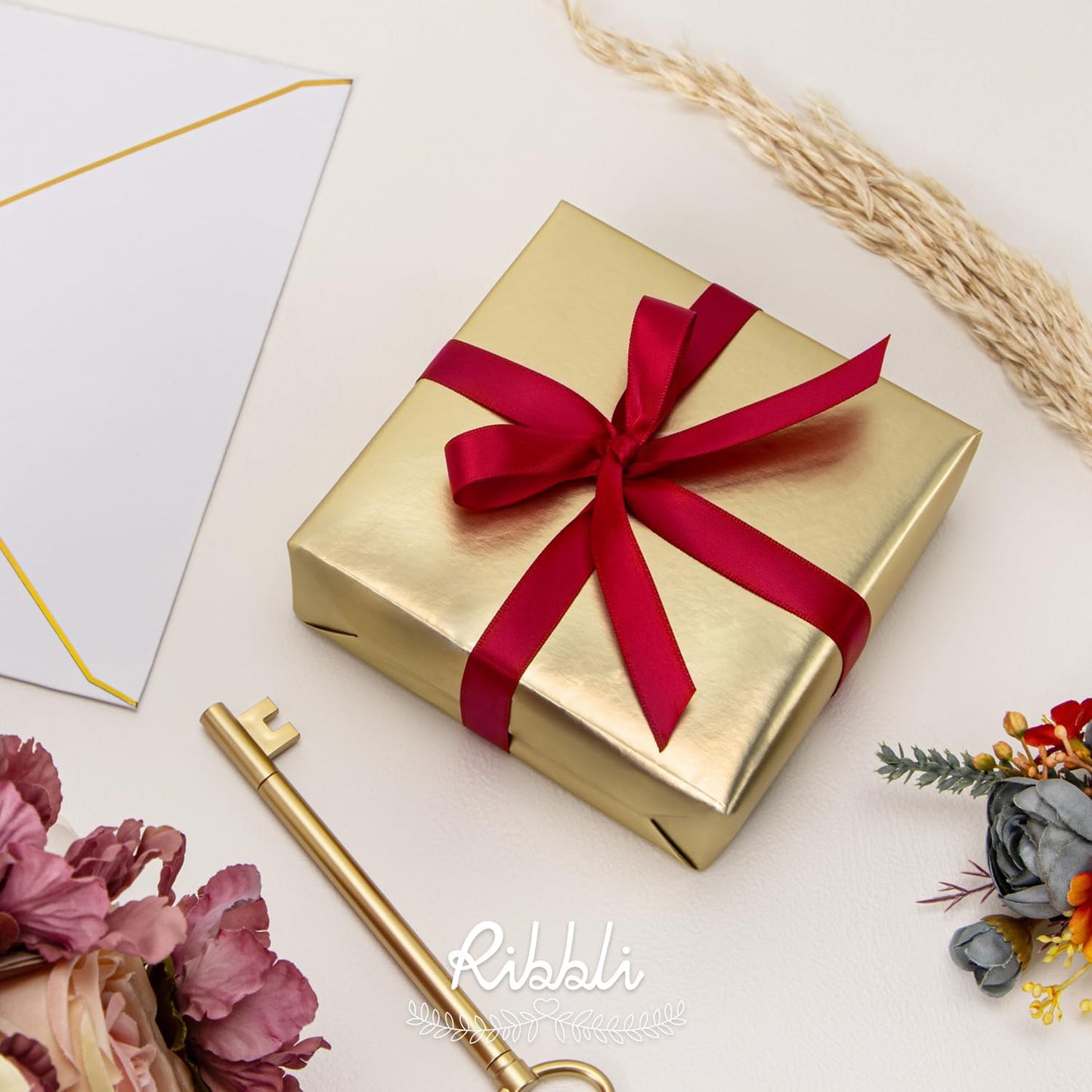 Ribbli Double Faced Red Satin Ribbon,3/8” x Continuous 25 Yards,Use for Bows Bouquet,Gift Wrapping,Floral Arrangement