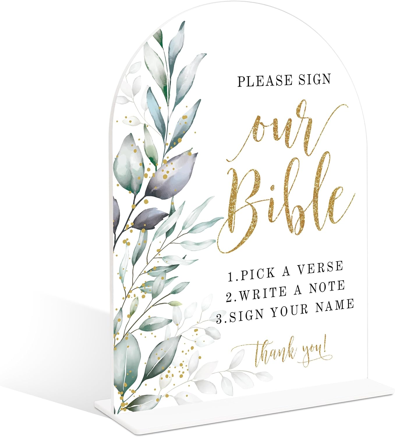 Acrylic Wedding Signs, Greenery Theme Please Sign Our Bible, Wedding Reception Signage, Bridal Shower Table Decor with Stand, Engagement, Anniversary, Newlywed Events and Parties Supplies, 11