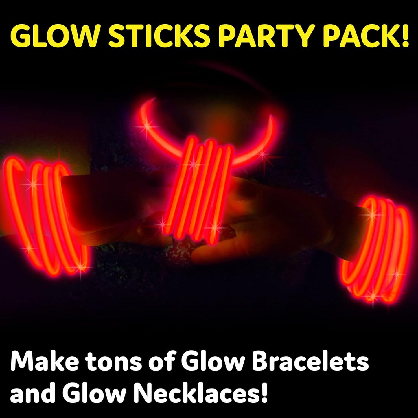 PartySticks Red Glow Sticks - 100pk, 8 Inch Glow in The Dark Light Up Sticks - Party Favors, Decorations, Necklaces and Bracelets with Connectors