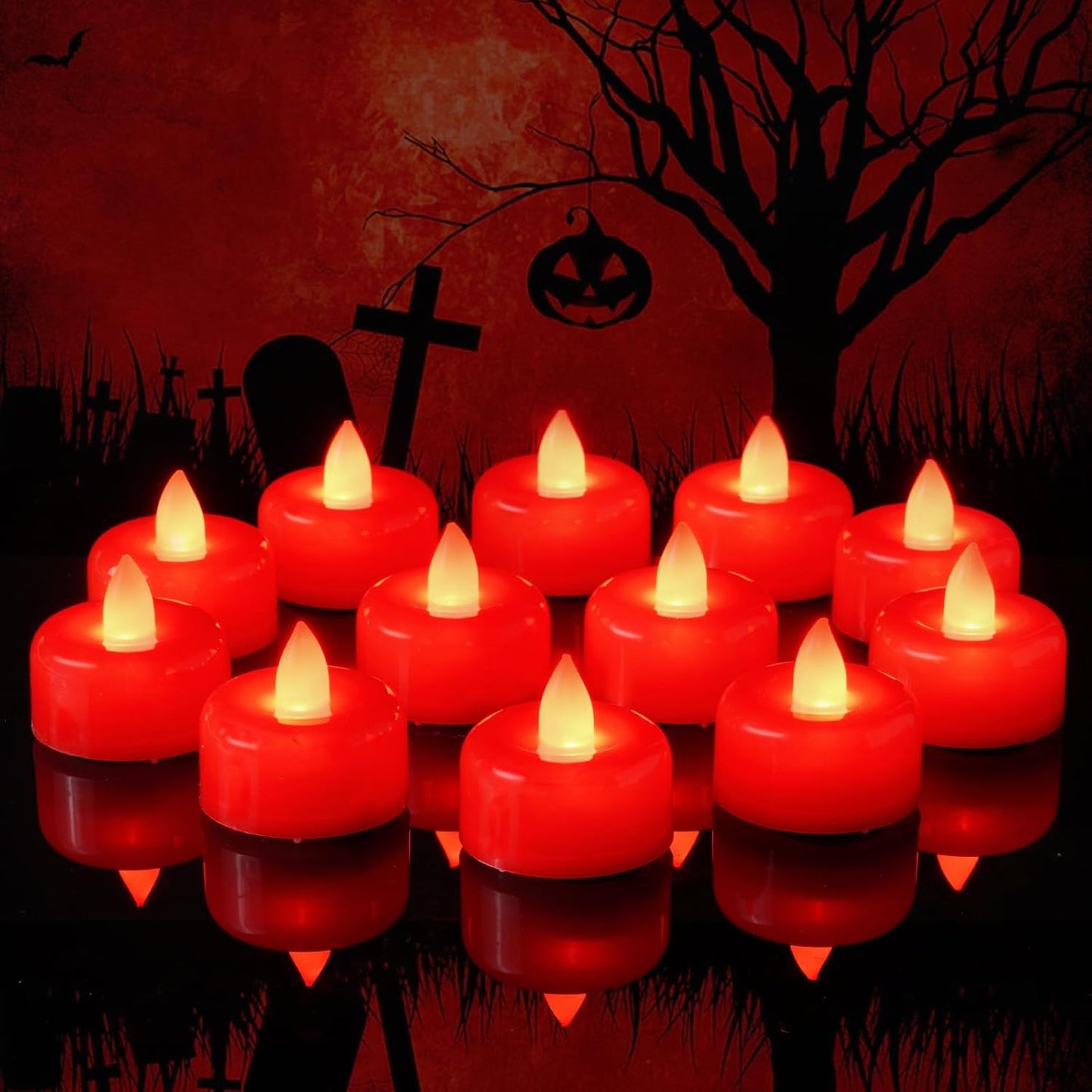 Amagic 12 Pack Red Flameless LED Tea Lights Candles Battery Operated, Electric Fake Tealight Candles for Votive, Wedding, Table Centerpiece, Party, Aniversary, Proposal, Halloween, Christmas