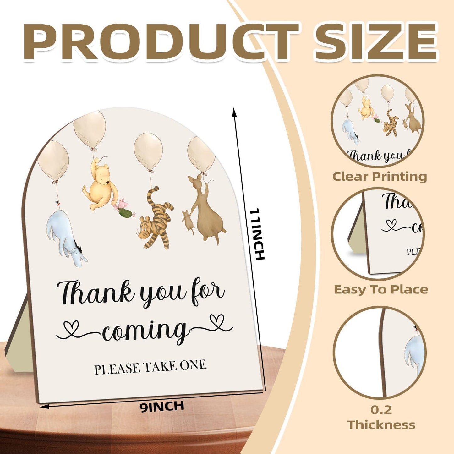 Winnie Decor Wedding Shower Welcome Sign, Thank You for Coming Please Take One Sign, Classic Pooh Bridal Shower Baby Shower Wooden Sign, Wedding Party Decor Sign with Stand 9 * 11IN