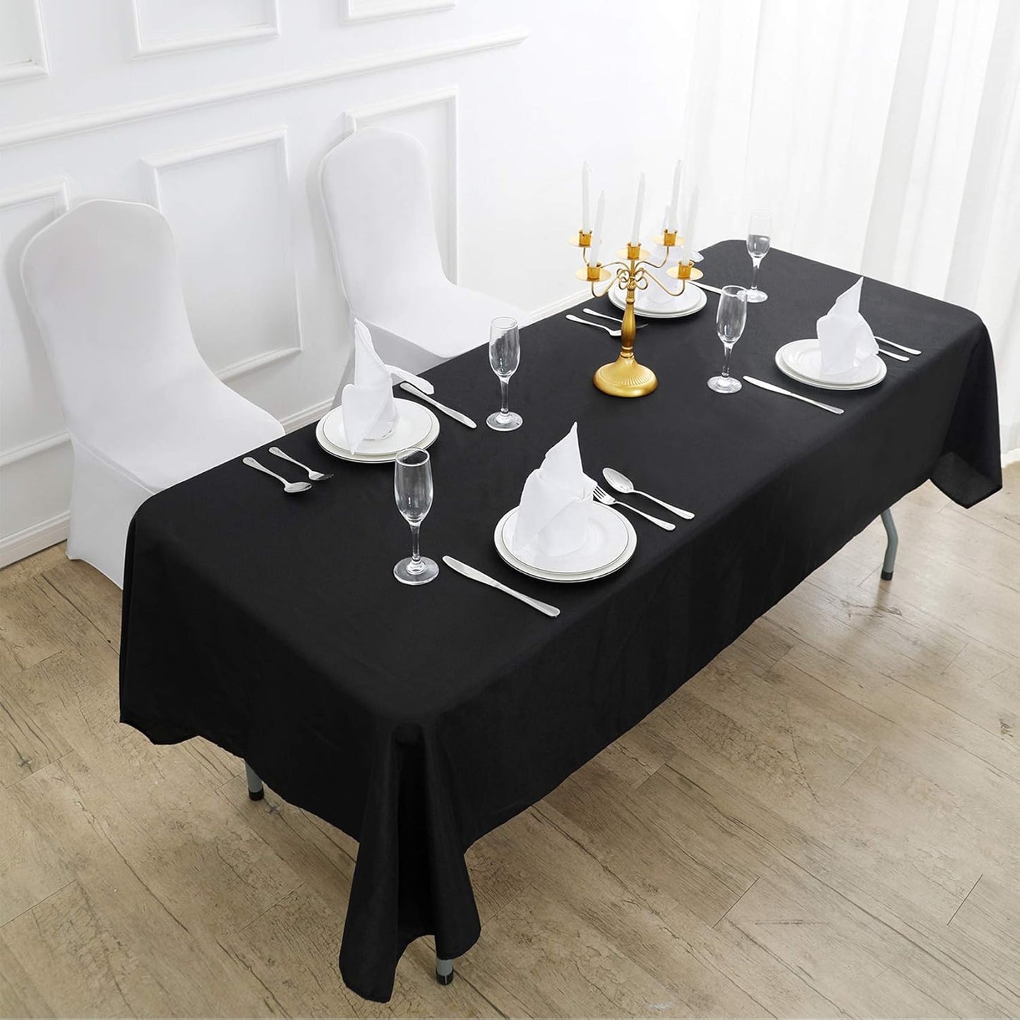 Rectangle Tablecloth 60x102 inch Washable Polyester Fabric Table Cloth for Wedding Party Dining Banquet Decoration（6 Pack 60x102, Black）