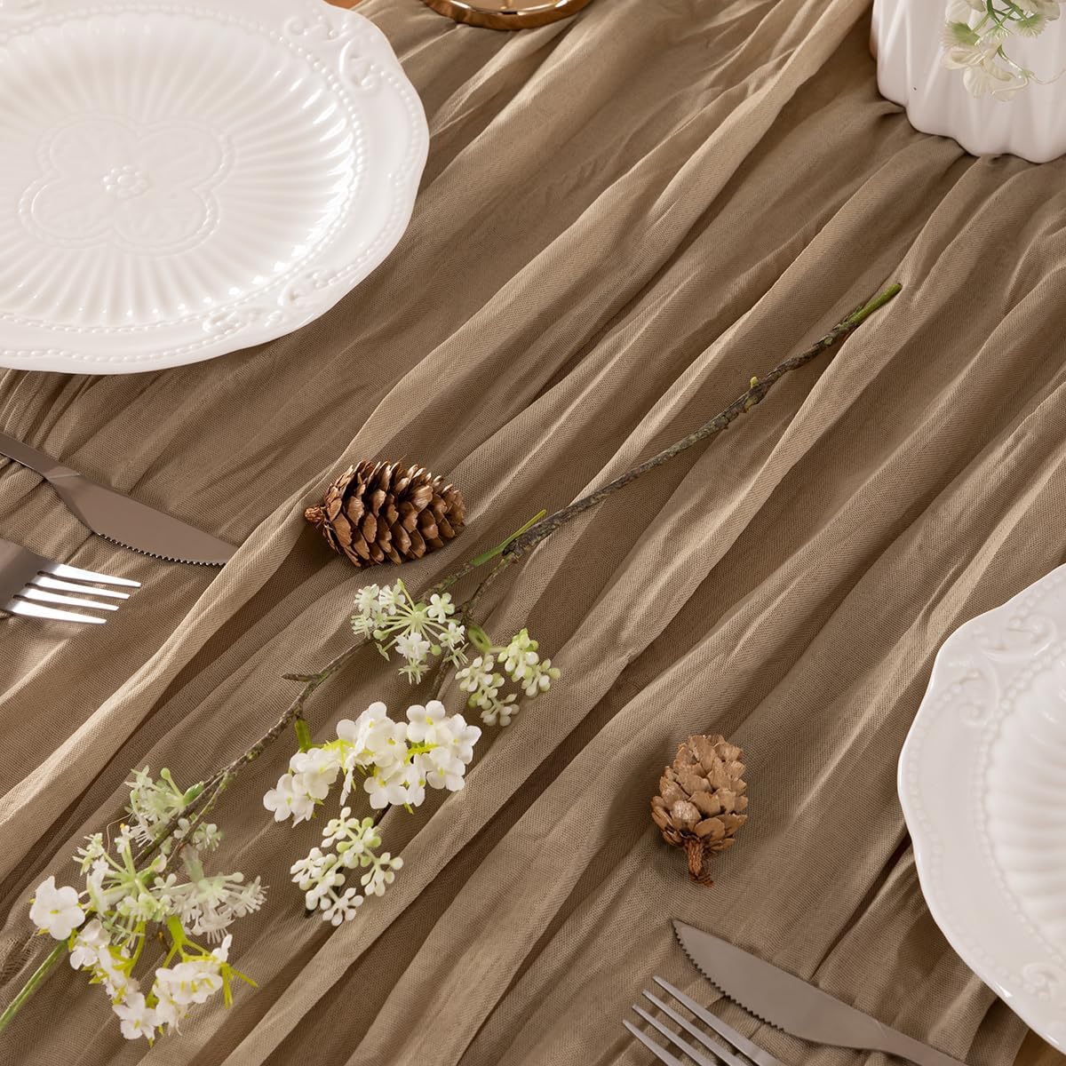 Nude Table Runner Cheesecloth Table Runner 10FT Farmhouse Table Runners 120 Inches Fall Table Decor Dining Room Centerpiece Wedding Boho Baby Shower Birthday