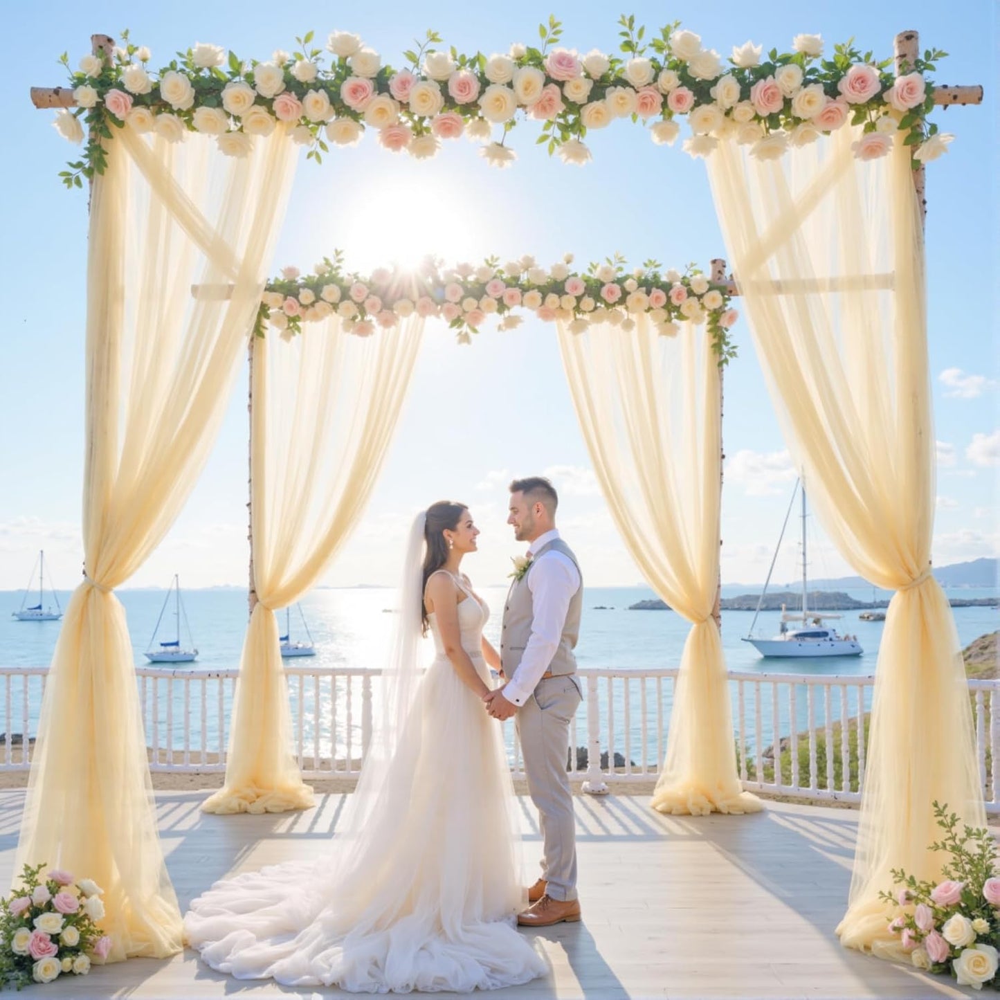 Champagne Arch Draping Fabric for Wedding, 60" x 26Ft Chiffon Drapery Fabric Drapes Backdrop for Wedding Ceremony Baby Shower Bridal Shower Decoration(1 Panel)