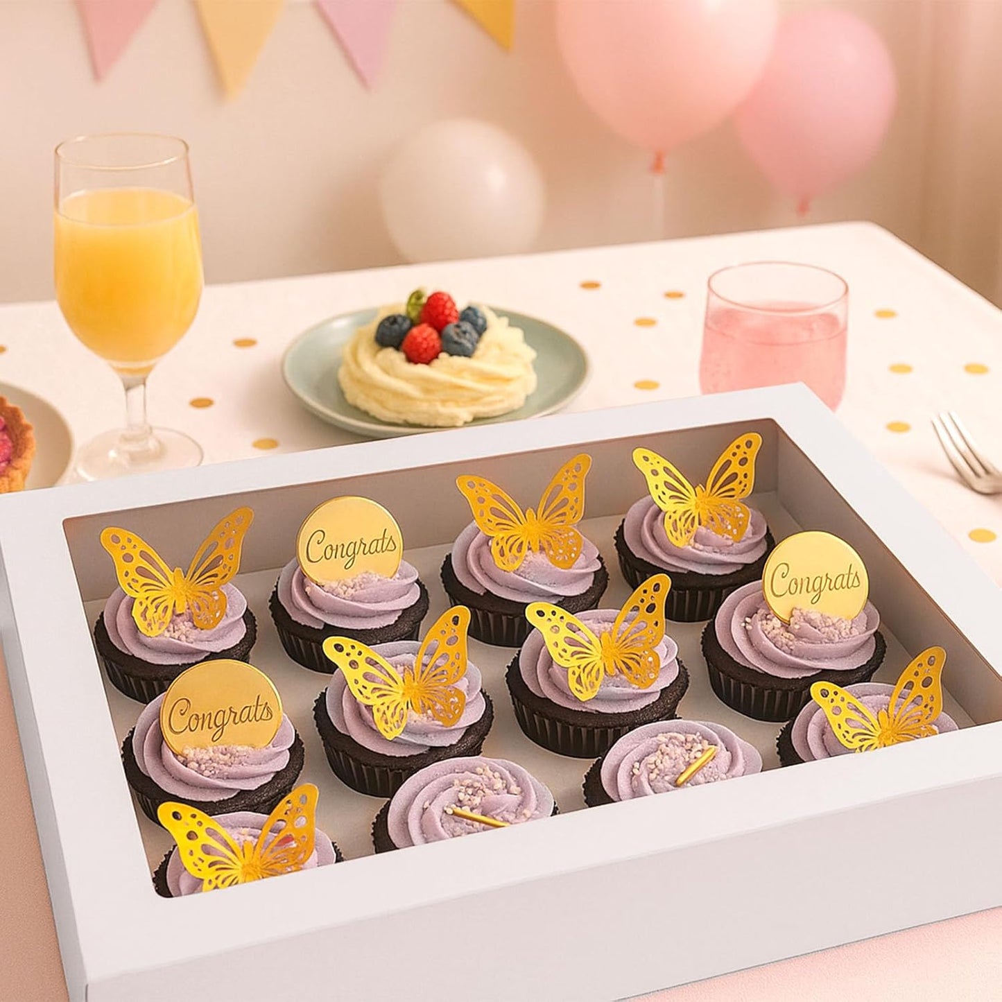 VGOODALL 12 Count Cupcake Boxes, 12PCS Cupcake Holder with Window White Pastry Boxes for Birthday Holiday Party Bakery Supplies