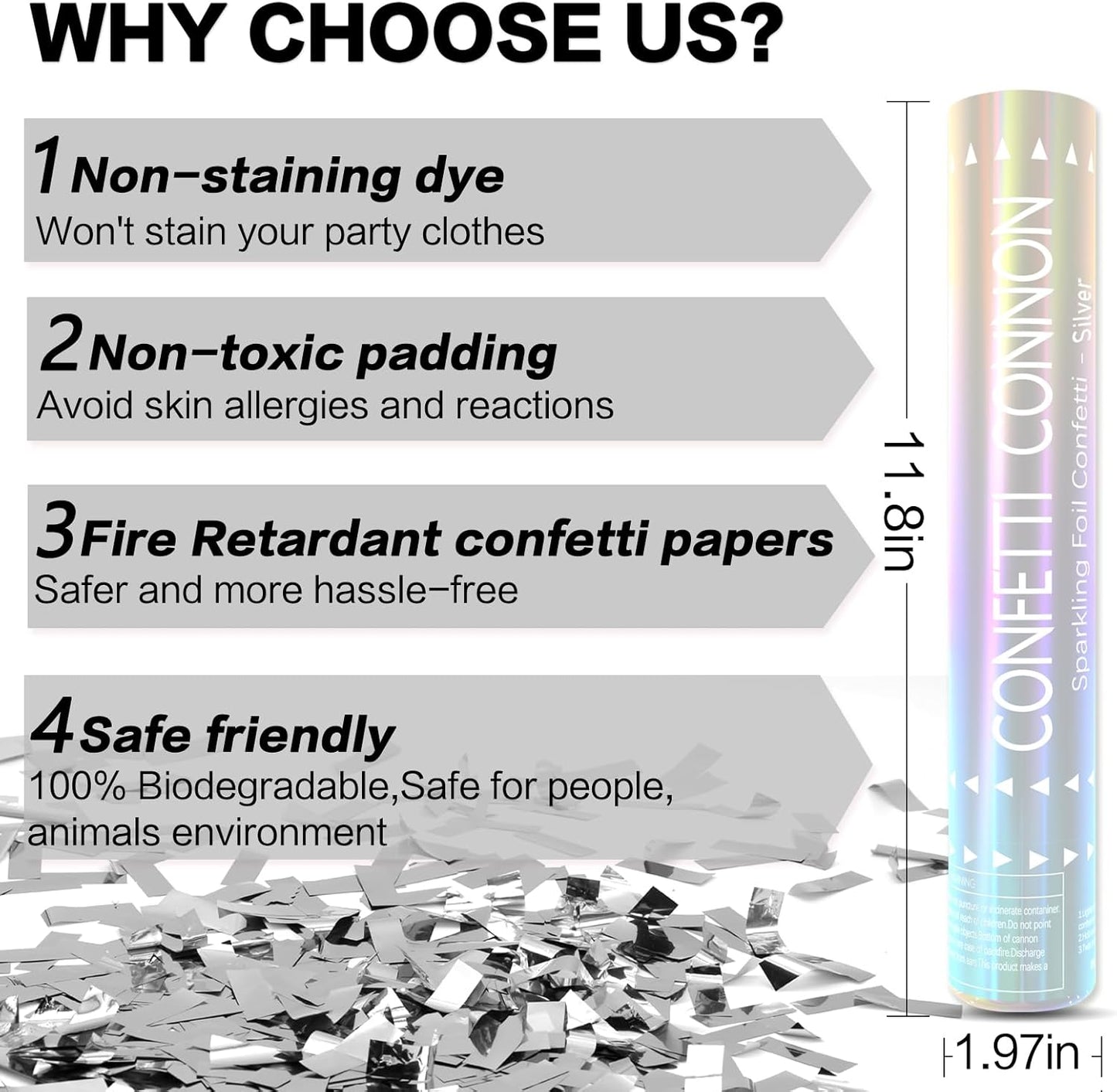 12Pack Sliver Confetti Poppers - 12inch Confetti Cannon for Weddings, Graduations, Birthdays & New Year Eve