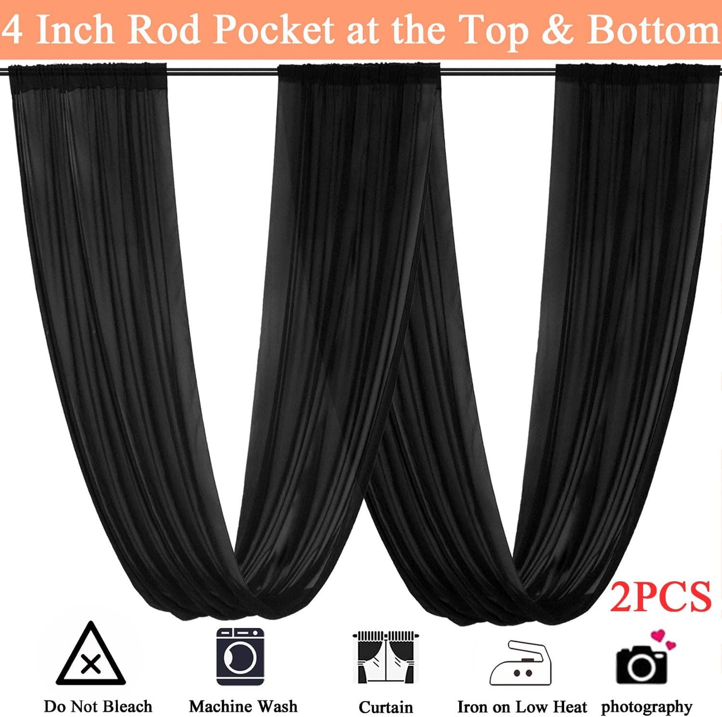FUHSY Wedding Ceiling Drapes Black Ceiling Drapes for Weddings 5FTx30FT 2 Panels Wedding Arch Drapery Ceiling Fabric Draping Fabric Sheer Voile Curtain Arch Drapes for Ceremony Outdoor Indoor