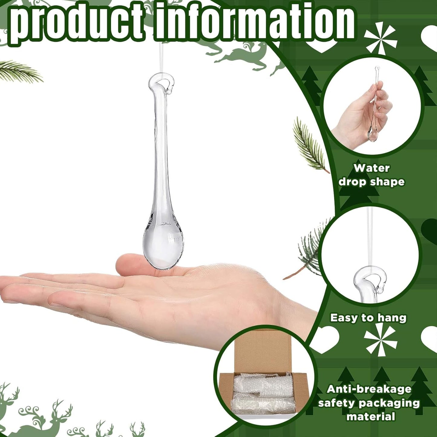 44 Pcs Clear Glass Teardrop Christmas Ornaments Crystal Raindrop Hanging Ornaments Crystal Chandelier Drop Pendant Icicles Decorations for Christmas Tree Winter Party Supplies (4 Medium Size)