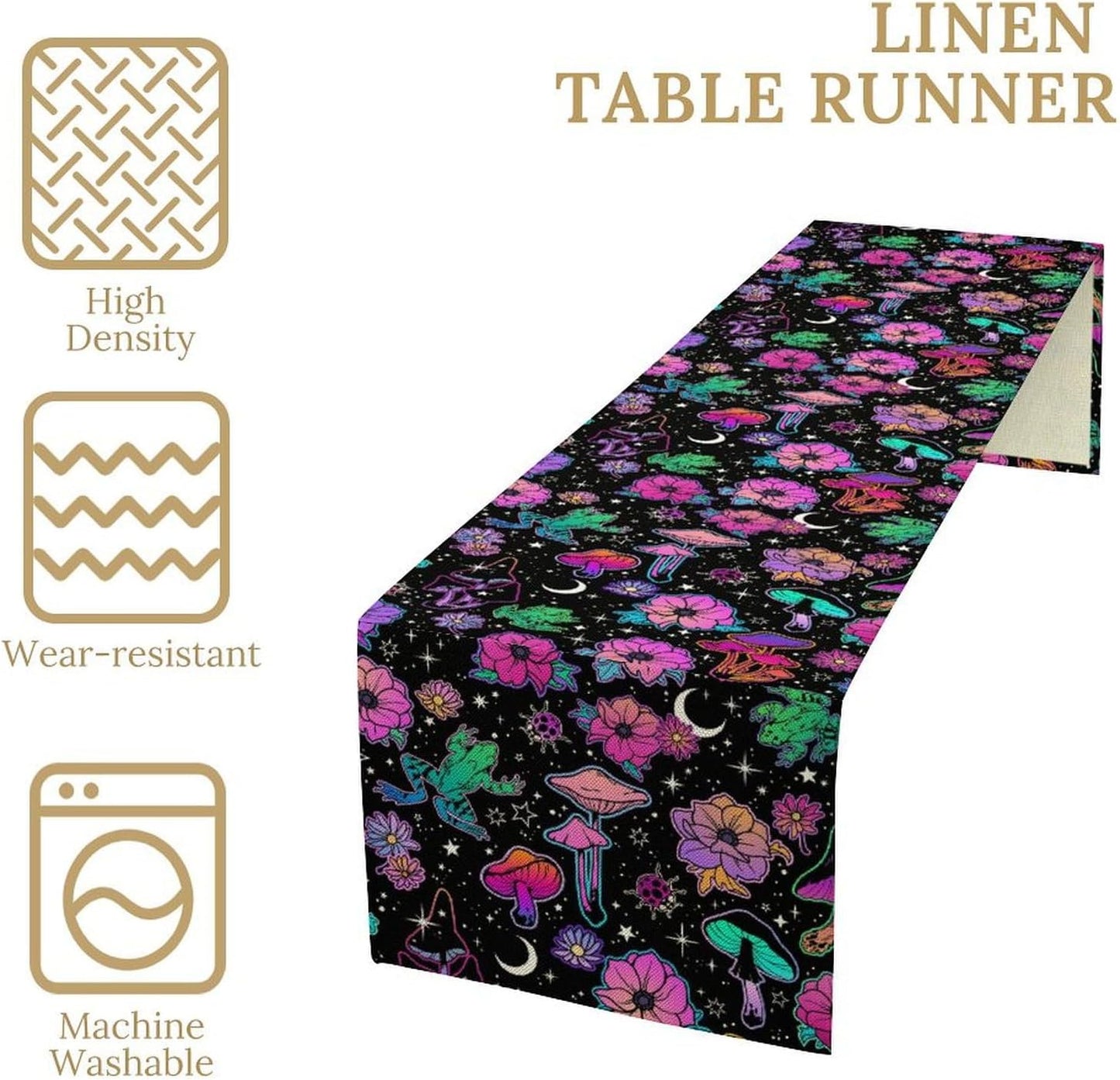 Gothic Star Moon Colorful Table Runner for Kitchen Living Room Home Party Boho Floral Table Runner 13x120 Inch