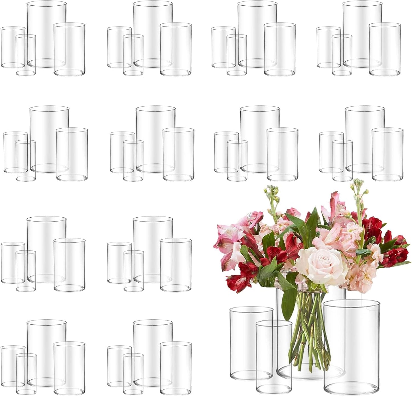 48pcs Glass Vase Cylinder for Centerpieces Small Flower Glass Clear Home Decor Centerpiece Table Flower Vase Decorations for Wedding＆Holiday 4,4,4.7,6Inch Tall