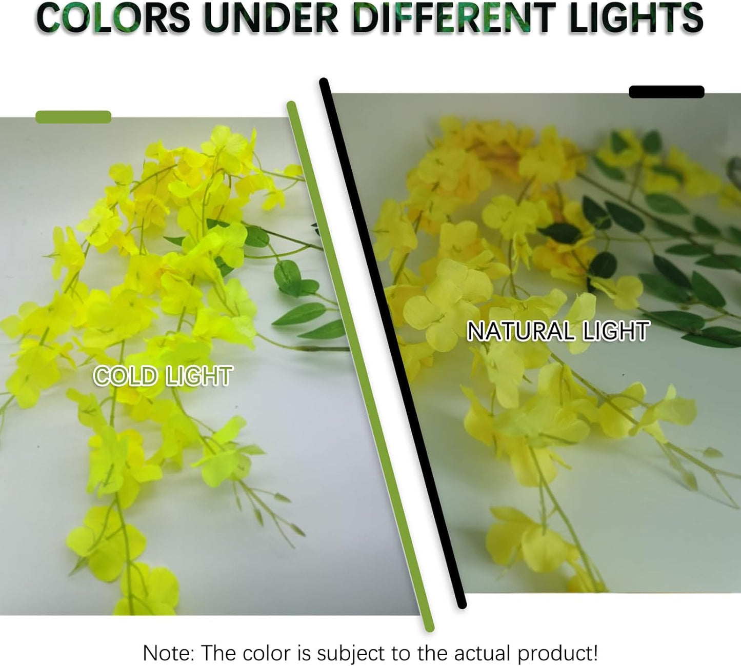 12 Pack Yellow Wisteria Hanging Flowers Garland, 3.77 Feet Artificial Flower Vines, Fake Wisteria, Artificial Vines Hanging Garland for Backdrop Outdoor Yard Garden Decor