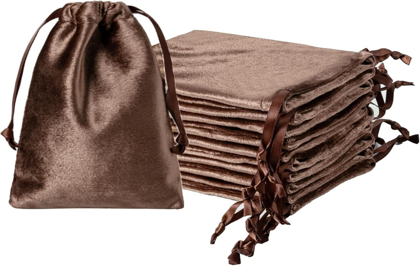 QIANF 12pcs Brown Velvet Drawstring Bags 3x4 inches Glossy Small Velvet Cloth Gift Bags Jewelry Pouches for Storage Wedding Party Favor Christmas