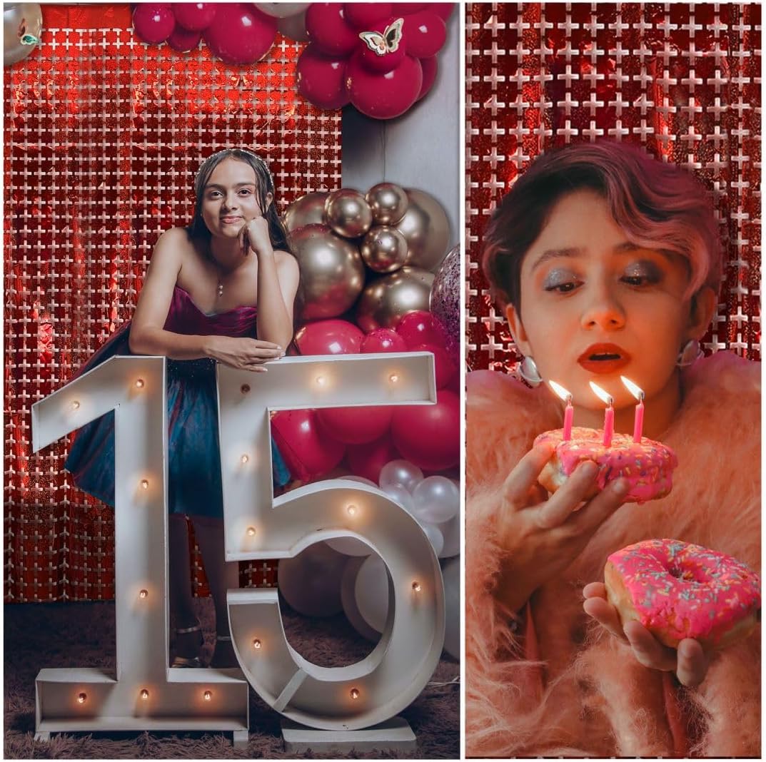 Square Tinsel Curtain Party Backdrop - 5pcs Glitter Foil Fringe Curtain Decor Red Photo Booth Backdrop Streamers for Halloween, Christmas, Birthday, Graduation, Wedding Party Decorations