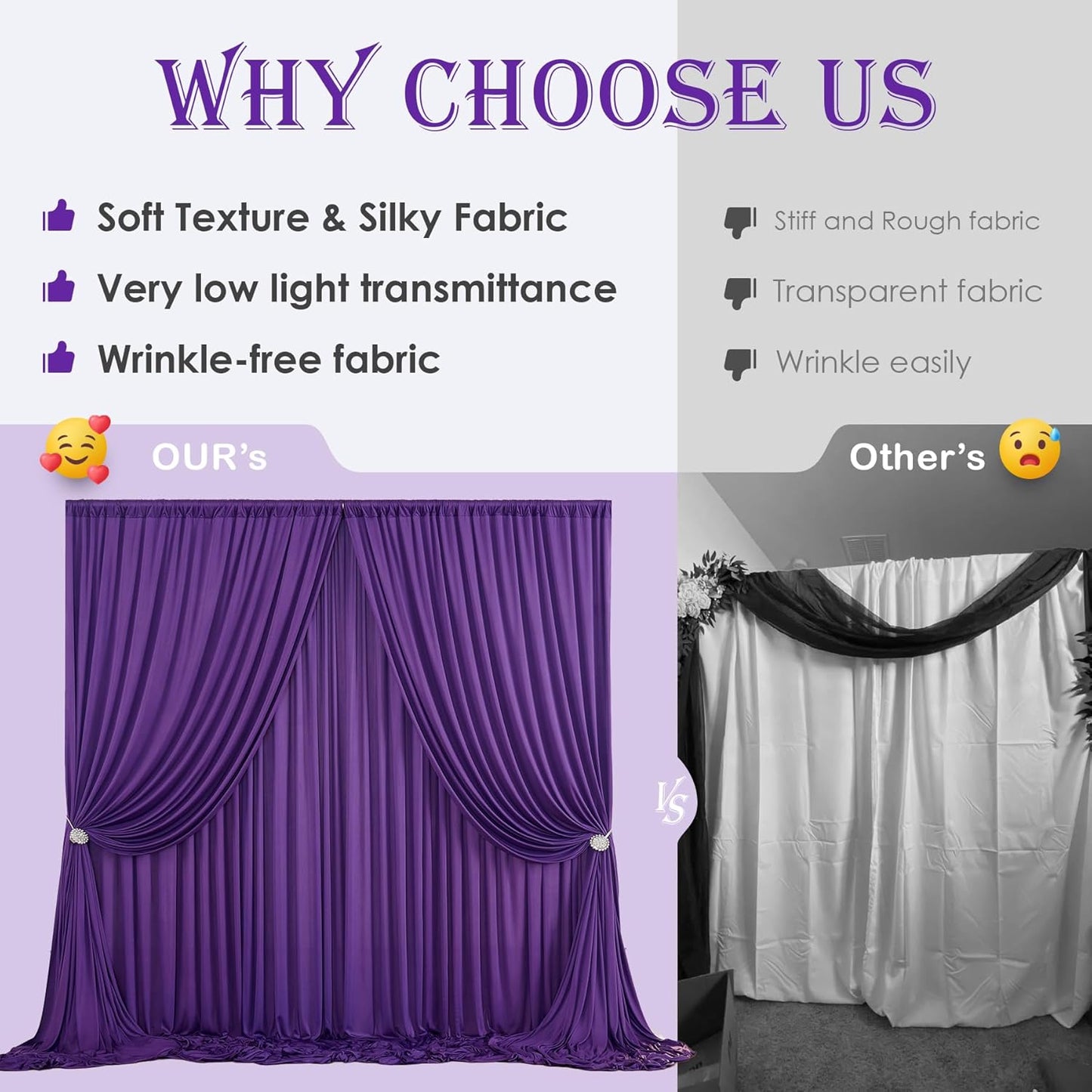 CO-AVE Wrinkle Free Purple Backdrop Curtains for Party Background, Purple Photo Curtains Backdrop Drapes 2 Panels Back Drop Cloth for Wedding Birthday Photography Baby Shower Decor,10ftx10ft