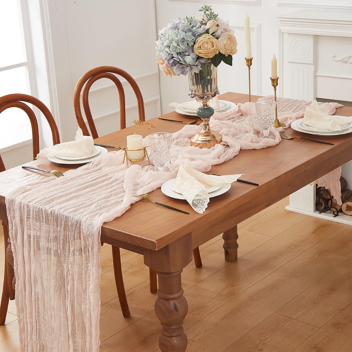 Dusty Pink 2 Pack Cheesecloth Table Runner 120 Inch 10 FT Boho Rustic Gauze for Wedding Baby Shower Party Farmhouse Summer Home Decor Washable