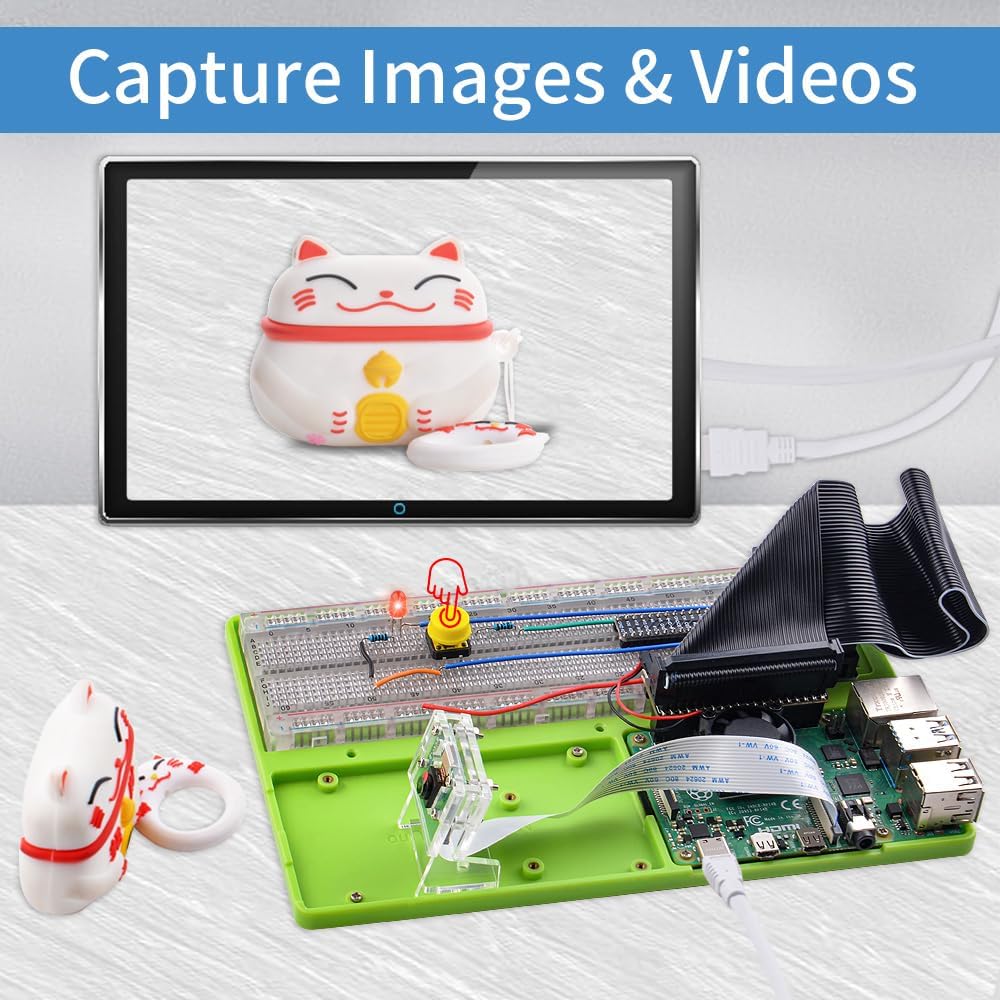 GeeekPi Complete Starter Kit for Raspberry Pi 4B, Python C Java Scratch Code, with 100-Page Tutorial, 16 Projects, 68 Items, ABS Breadboard Holder, Camera Module, Sound Sensor (Pi Board Not Included)