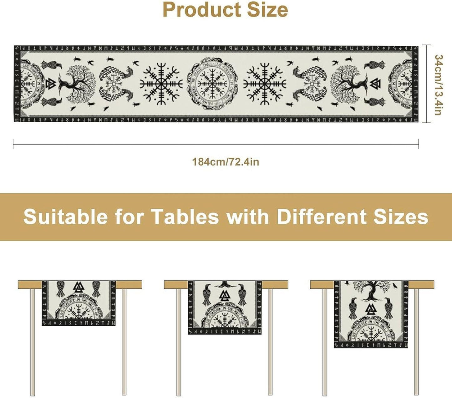 Ancient Abstract Pattern Table Runner, Tree of Life Eagle Dragon Boat Rudder Black and White Table Runner for Party Kitchen Dinner Cafe Bedroom Living Room Outdoor 13x70 Inch