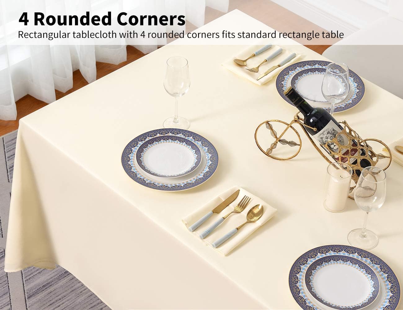 Surmente Beige Tablecloth 60 x 102-inch Rectangular Polyester Table Cloth for Weddings, Banquets, or Restaurants