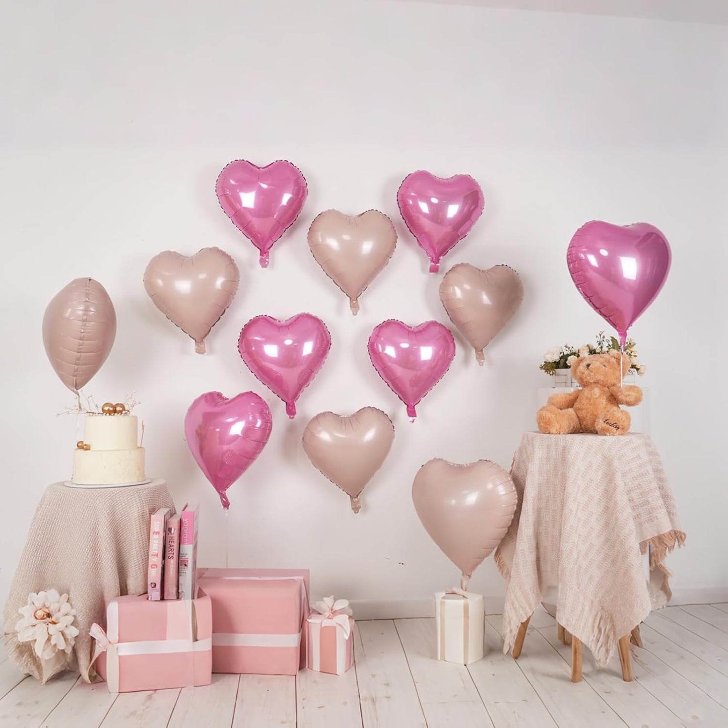 Light Pink Heart Balloons,12Pcs 18 Inch Pastel Baby Pink Helium Foil Love Heart Shaped Balloons for Bridal Wedding Engagement Party Anniversary Birthday Baby Shower Valentines Day Decorations