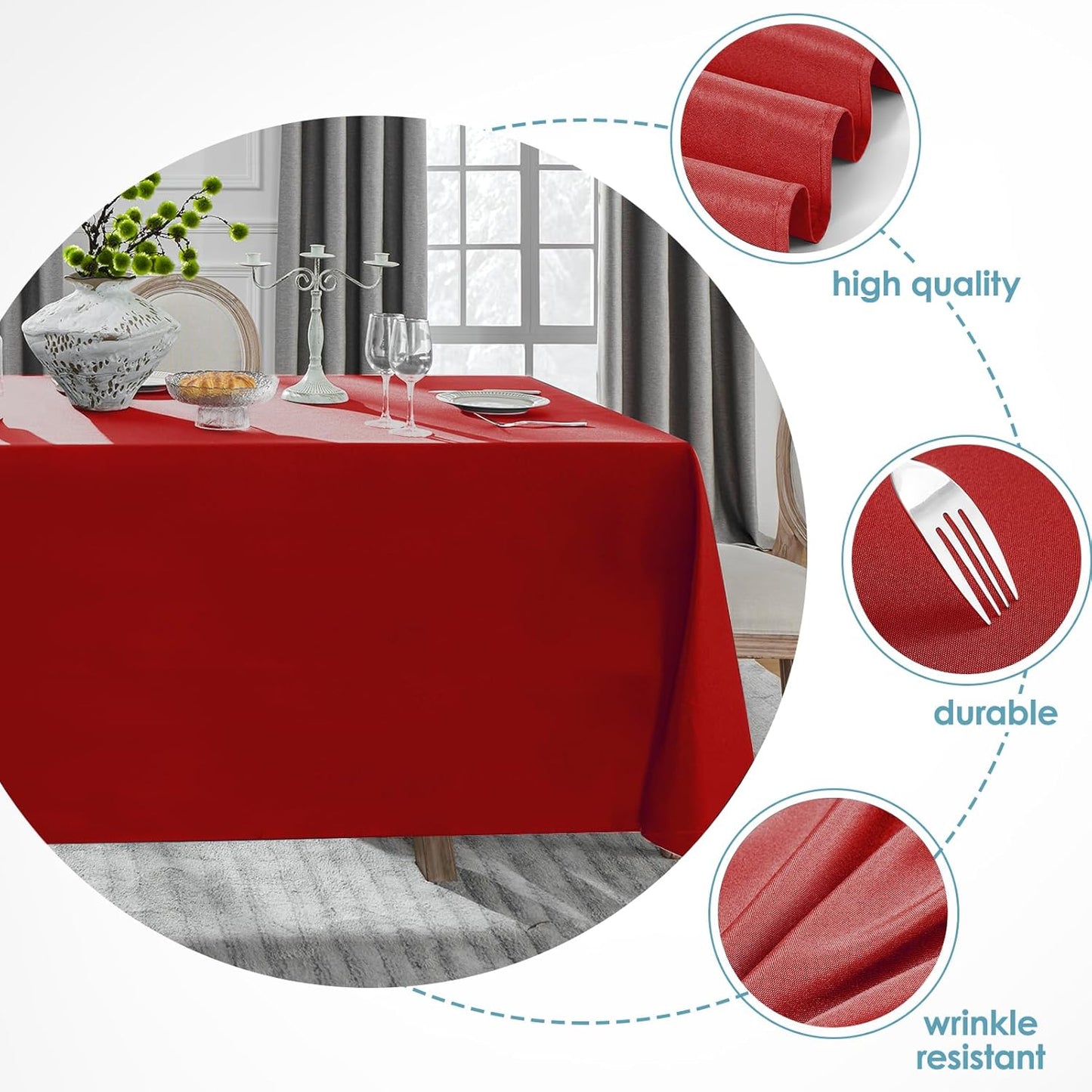 VidaFete Tablecloth 6 Pack 90 * 132inch Rectangle Table Cloth Polyester, Stain Wrinkle Resistant Polyester Dining Table Cover for Kitchen Dinning Party Wedding Rectangular Buffet Decoration(Red)