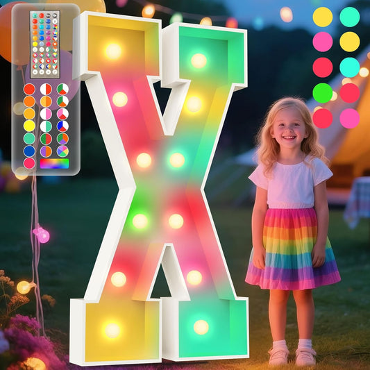 Ledido 4FT Marquee Light Up Letters, 34 Colors Changing Marquee Letter 4 Feet Tall with Remote, Big Letters for Party Wedding Graduation Birthday Decorations, Large Light Up Letter X